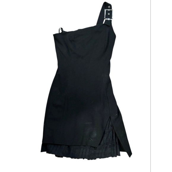 Versus Versace Black One Shoulder Mini Dress with Buckle Size 4 - Picture 4 of 12